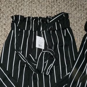 Silky high waisted black & white striped pants